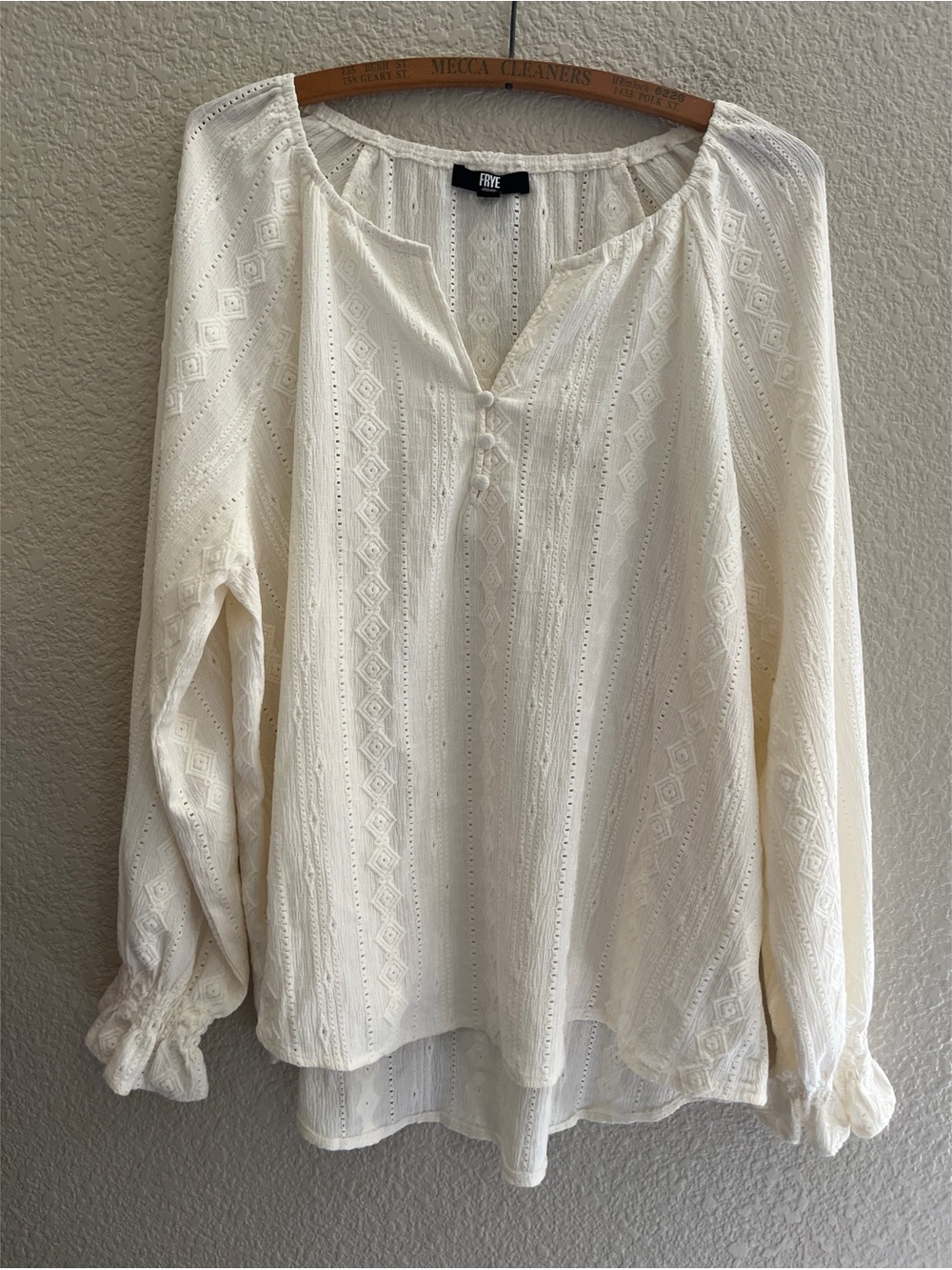 Frye Cream Textured Peasant Blouse Women’s Size Large